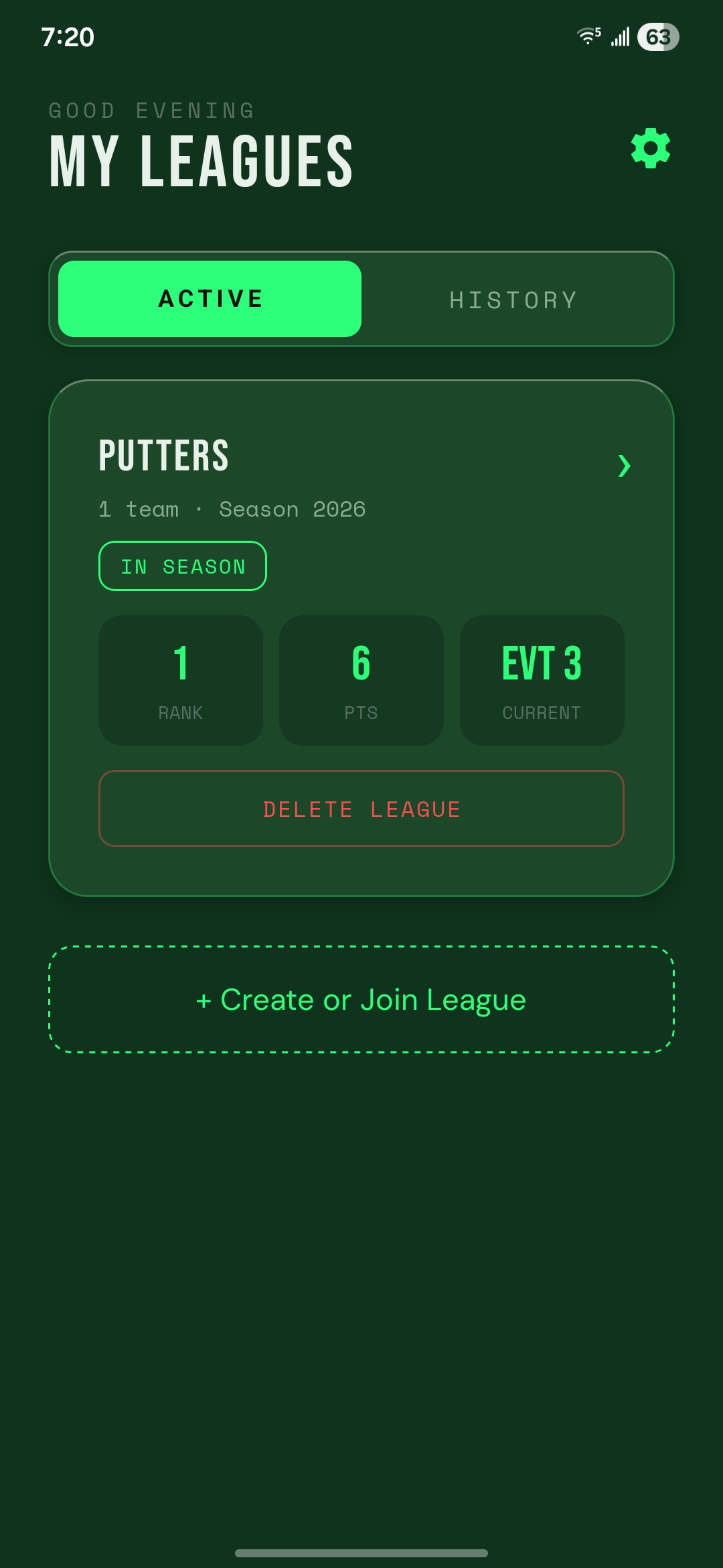 League Creation screen